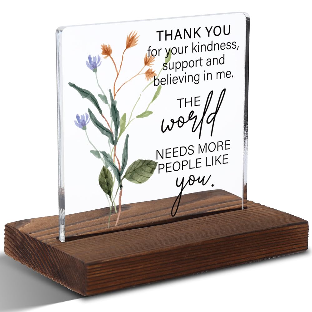 Gratitude Acrylic Plaque, Thank You Gift for Those Who Show Kindness, Meaningful Gift for Supporters Who Believe in You, Floral 