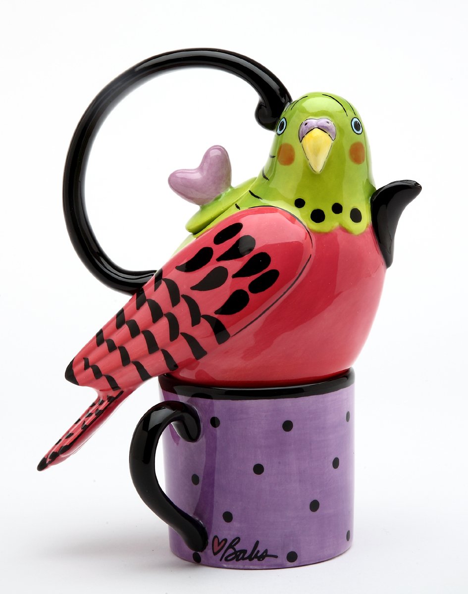 Appletree 7-1/4-Inch Ceramic Pink Parakeet Tea For One