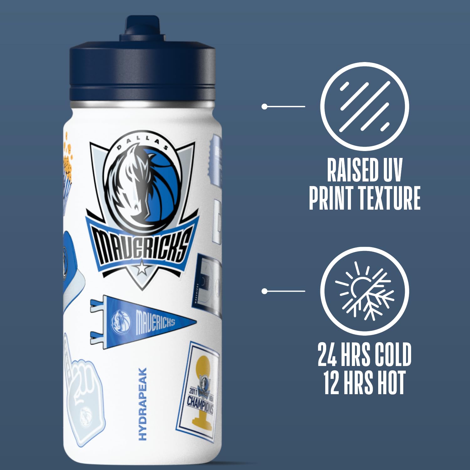 Hydrapeak x NBA Officially Licensed Dallas Mavericks 20 oz Active Water Bottle with Chug Lid and Handle Reusable Stainless Steel