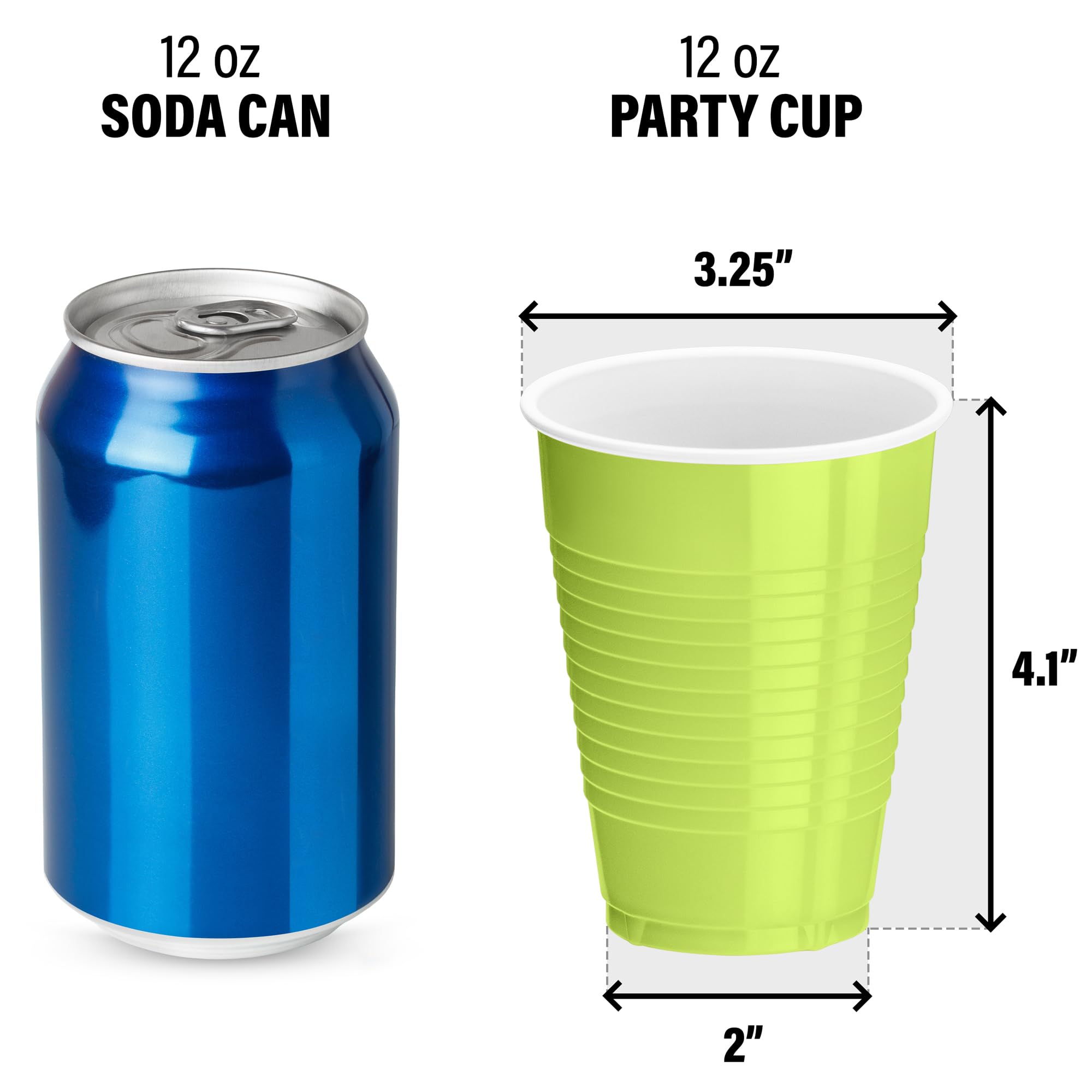 Decorrack Lime Green Plastic Cups, 12 Oz Disposable Cups, Reusable Party Supplies (120 Count)