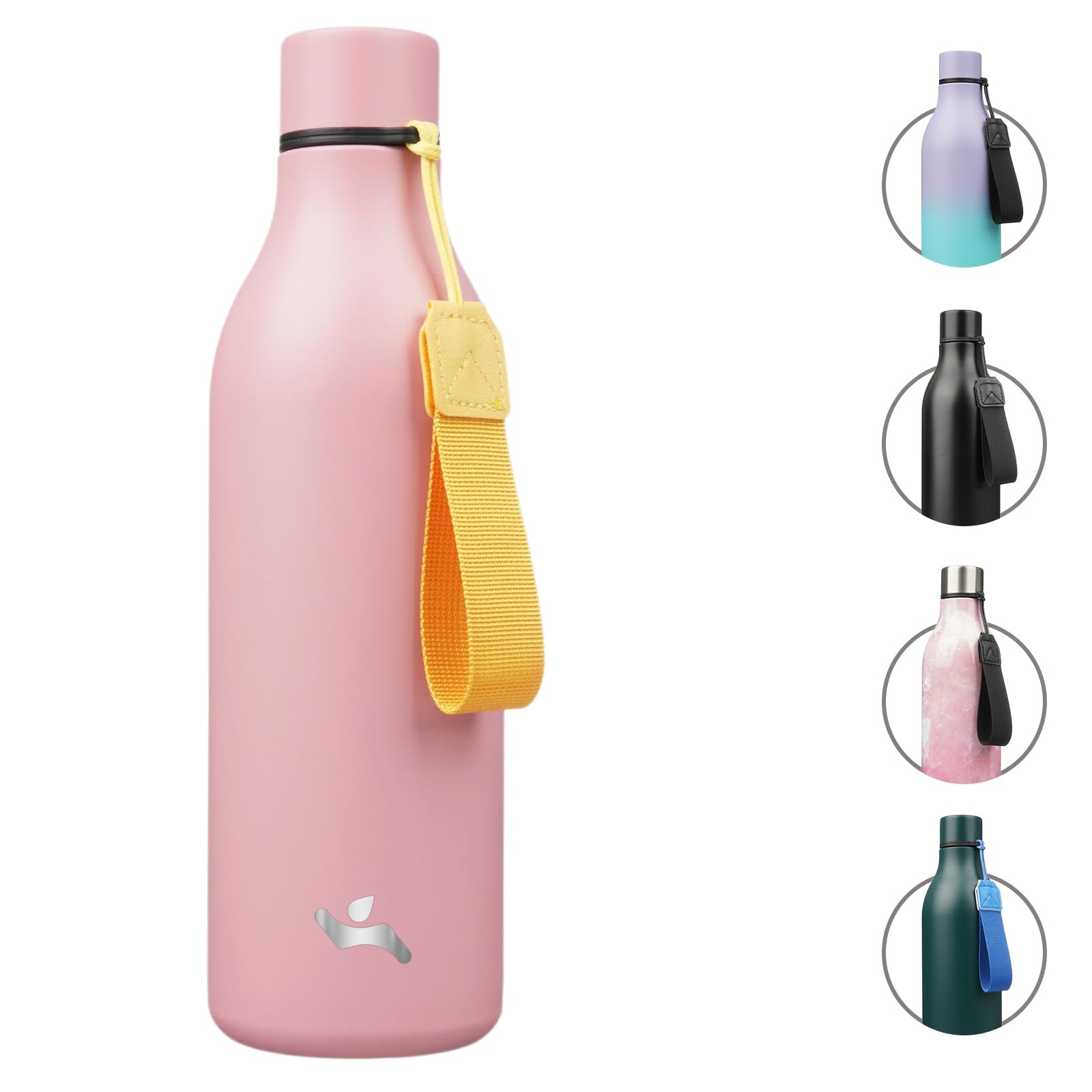 Insulated Water Bottle with Strap,25 oz Double Wall Stainless Steel Vacuum Bottles Metal Water Flask,Light Pink