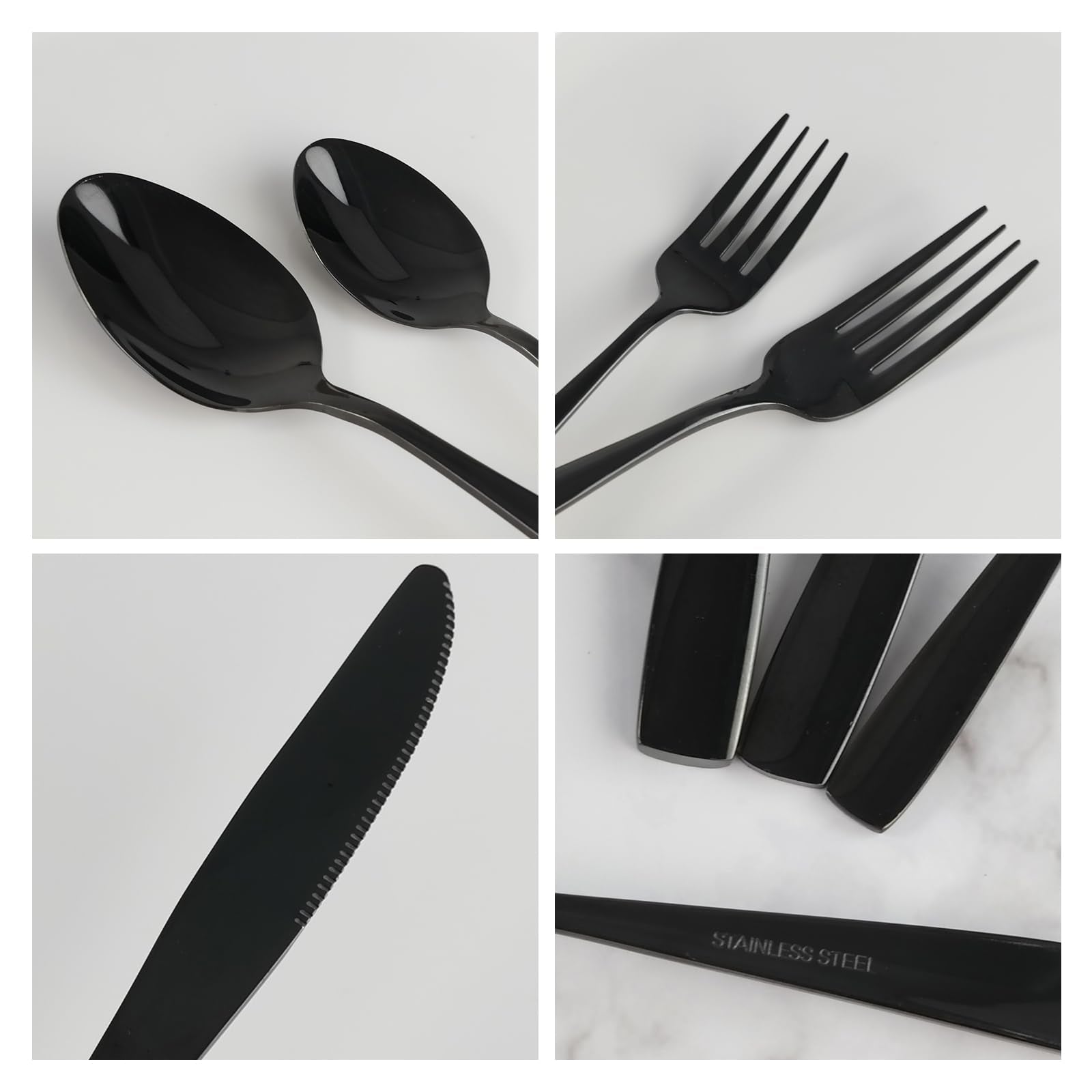 Uumitty Black Flatware Set, 60-Piece Stainless Steel Silverware Cutlery Set For 12