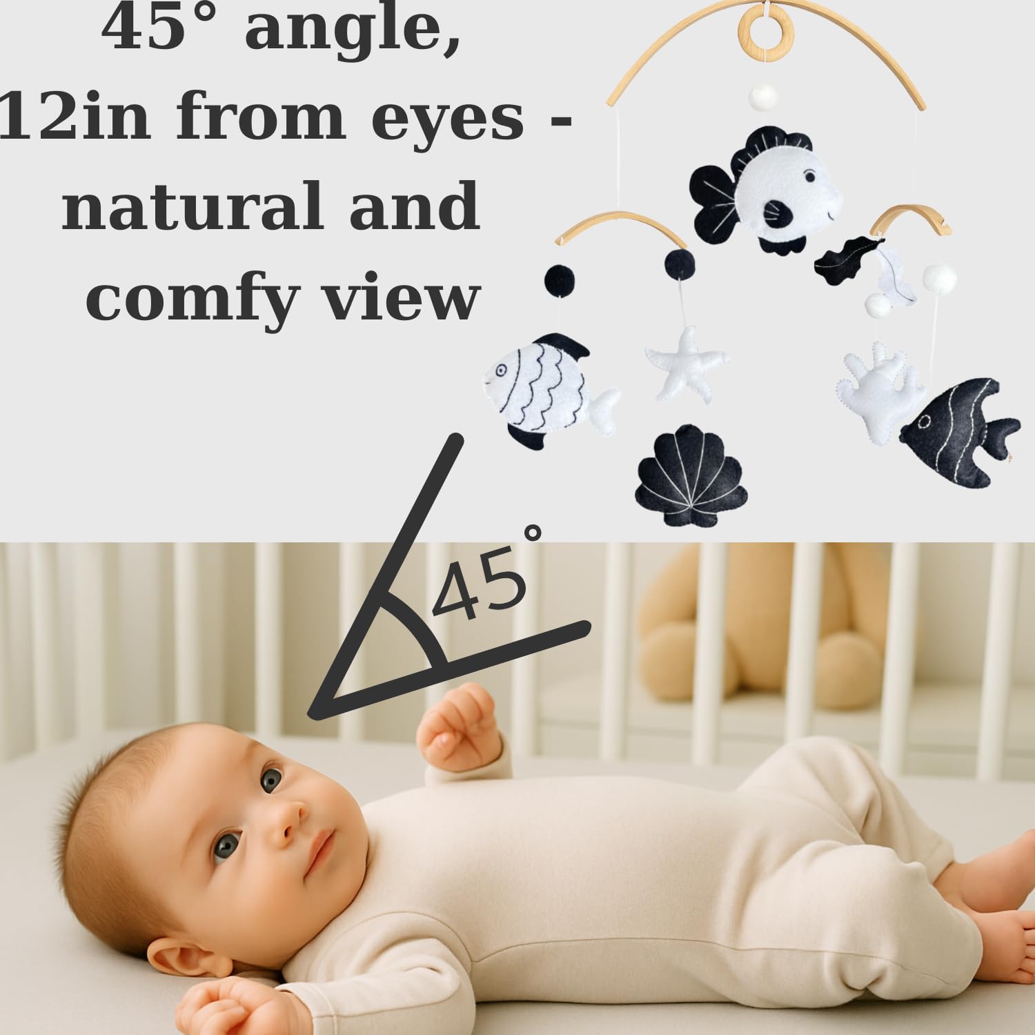 Montessori Baby Mobile - Handmade Black & White Fish Crib Mobile - Nursery Decor for Boys and Girls - Newborn Visual Development