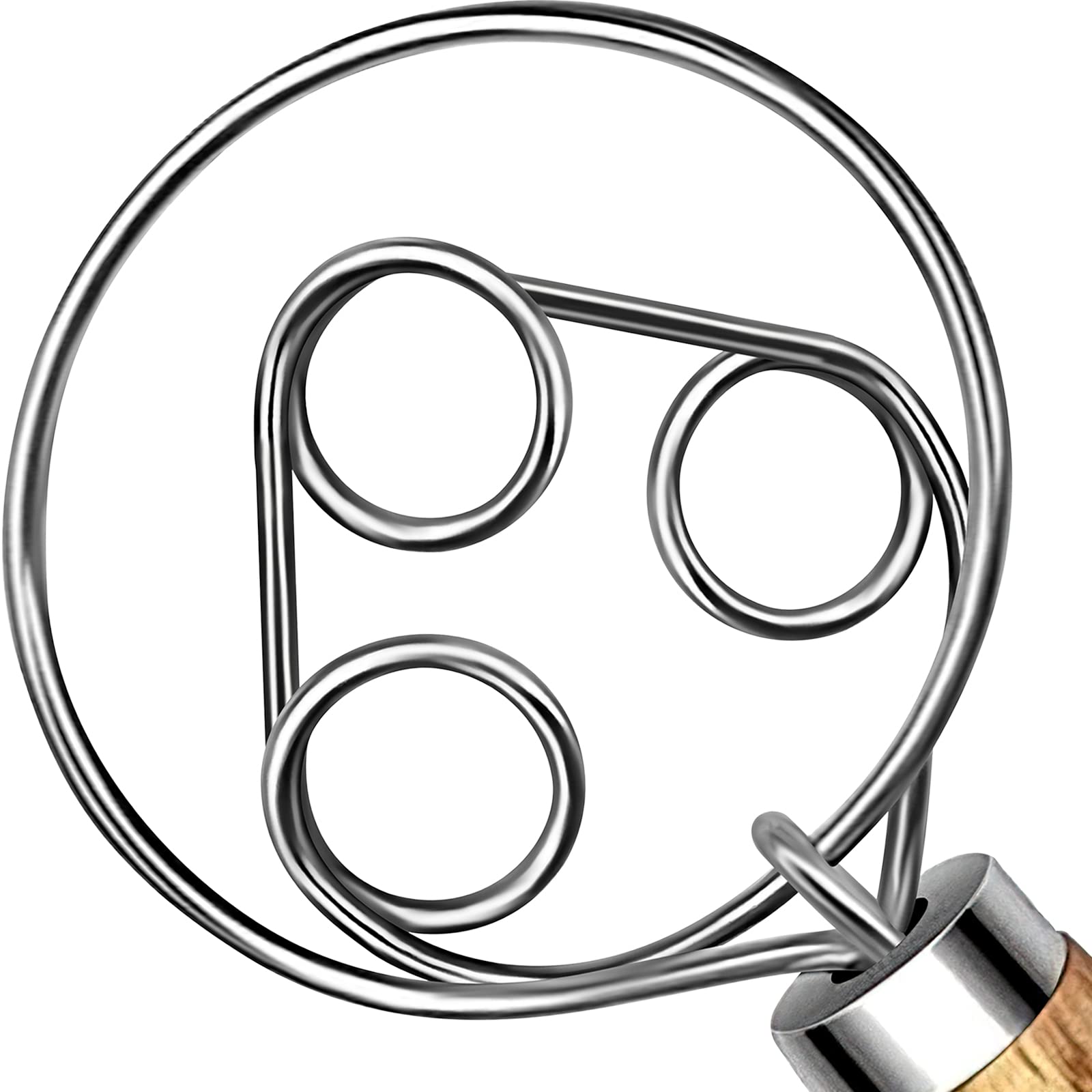 Teevea Danish Dough Whisk Stainless Steel Hook Dutch Style Bread Dough Hand Mixer Wooden Handle For Sourdough Making Baking Whis