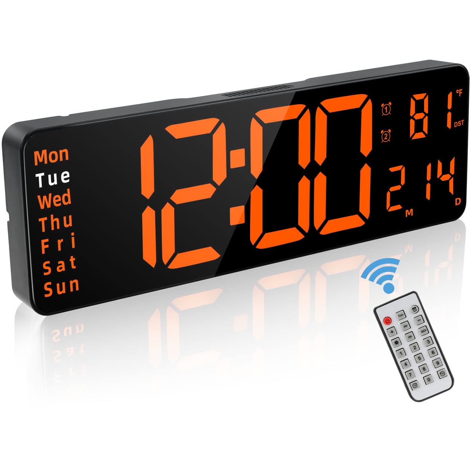 Jofomp Digital Alarm Clock For Bedroom - Large 13 Inch Led Display, Remote Control, Automatic Brightness, Daylight Saving Time, 