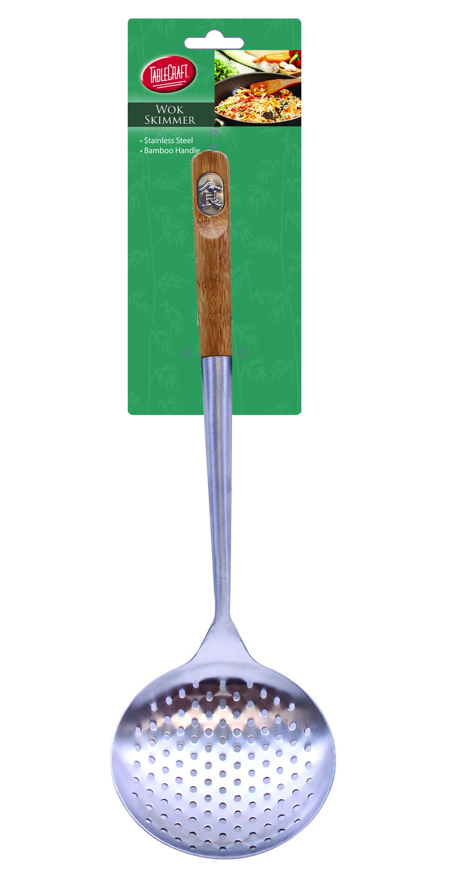 Tablecraft Wok Skimmer With Bamboo Handle, 15'', Brown