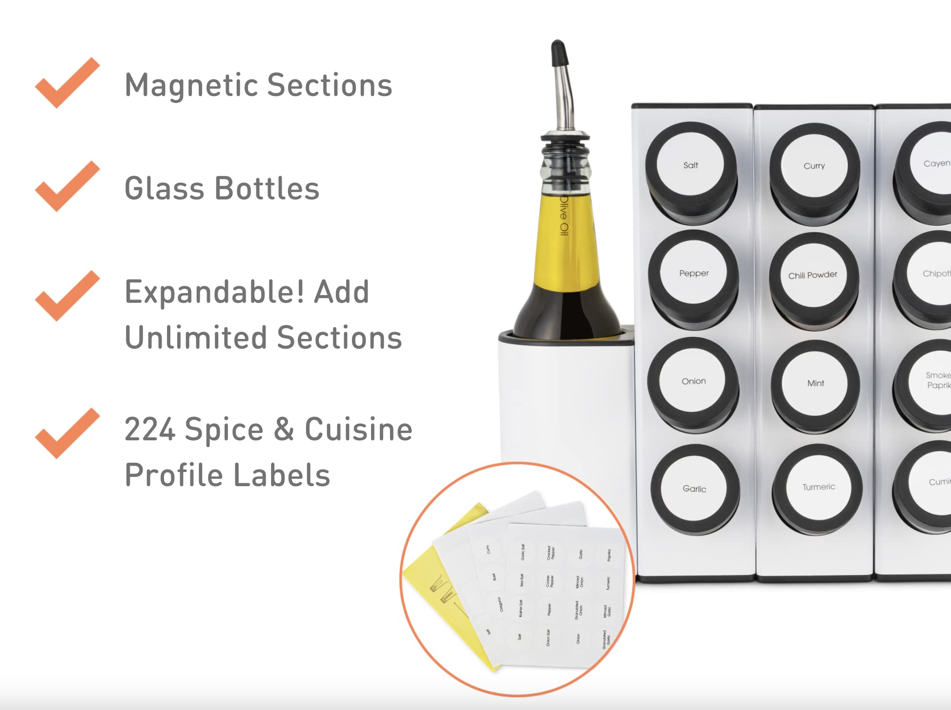 Prepdeck Chef Caddy Spice Rack - Seasoning & Oil Organizer - Spice Labels & Blank Labels, Kitchen Counter Organization and Stora