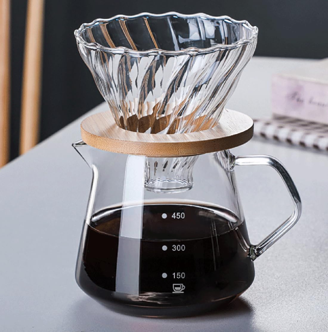 Cofisuki Pour Over Coffee Maker - 20 Oz /600Ml Glass Carafe Coffee Server With Glass Coffee Dripper/Filter, Drip Coffee Maker Se