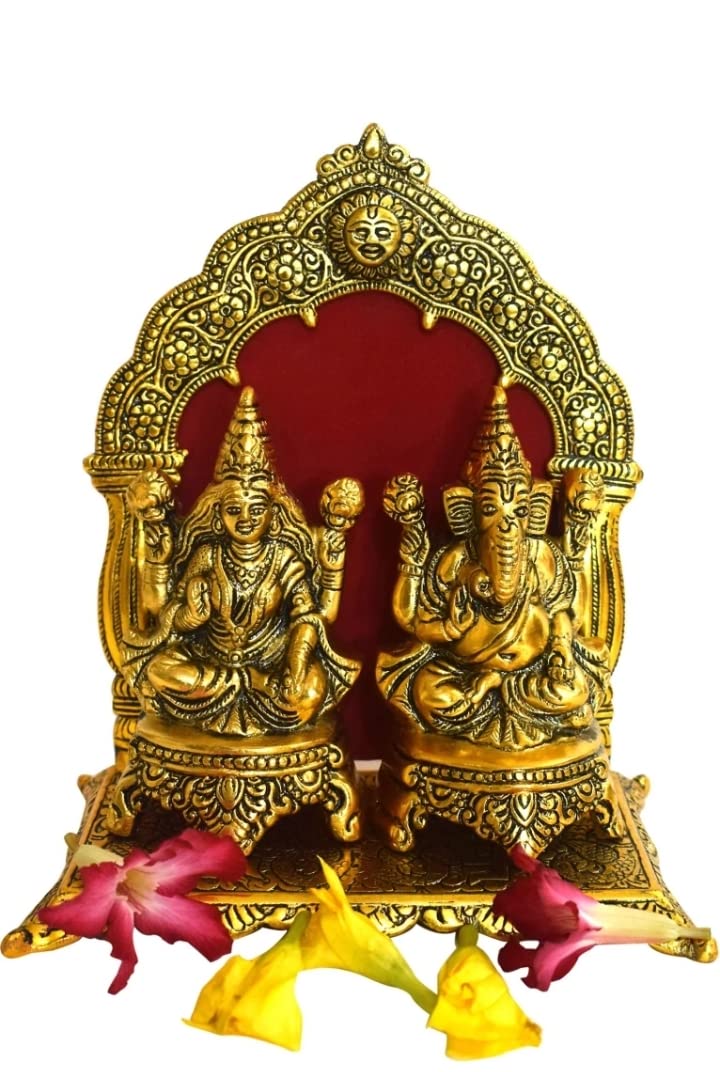 Labhcart Brass Laxmi Ganesh Idol Murti For Diwali Puja Pooja Gift Gifting Home Office Decoration,Golden