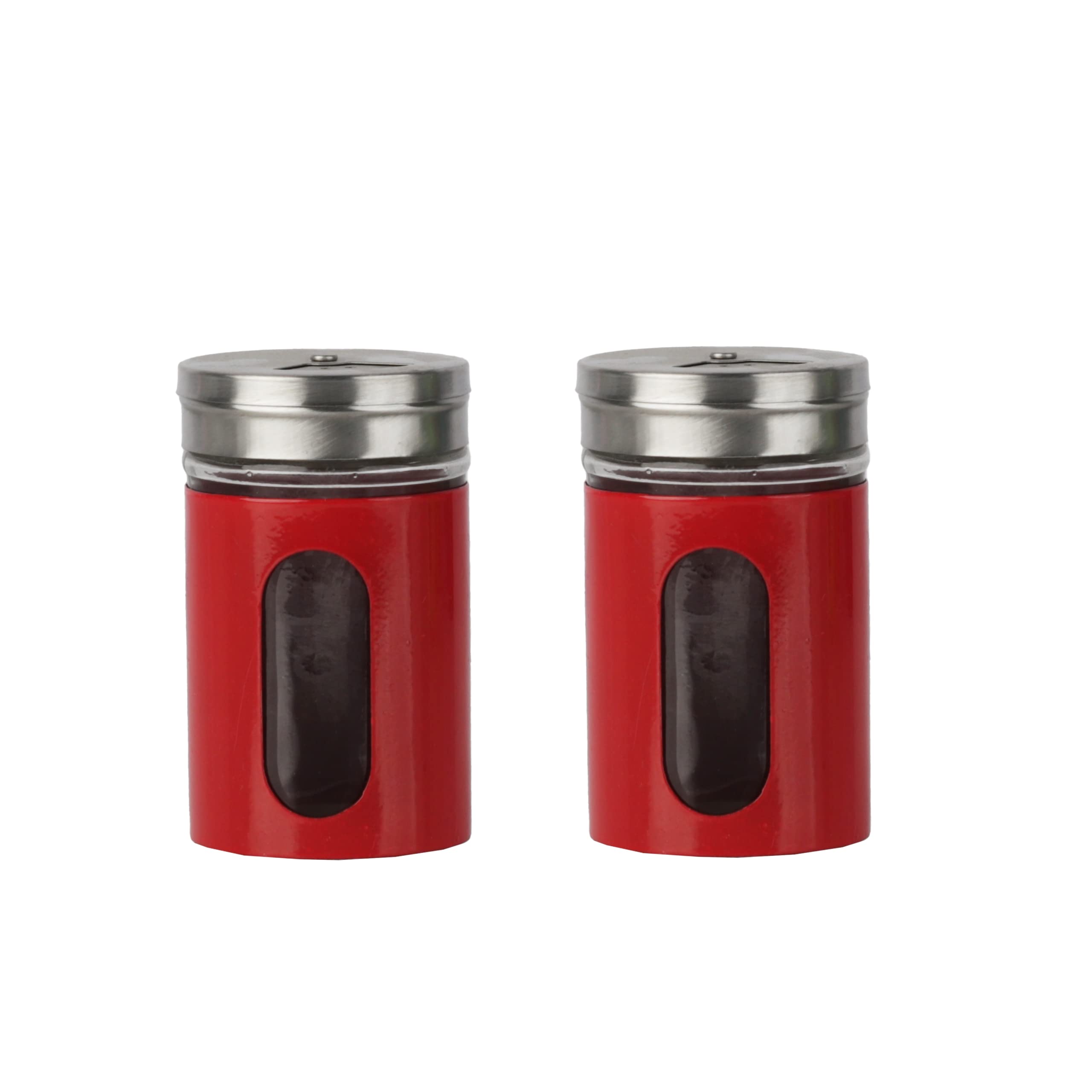 Red Salt Pepper Shakers Retro Spice Jars Glass - Set Of 2
