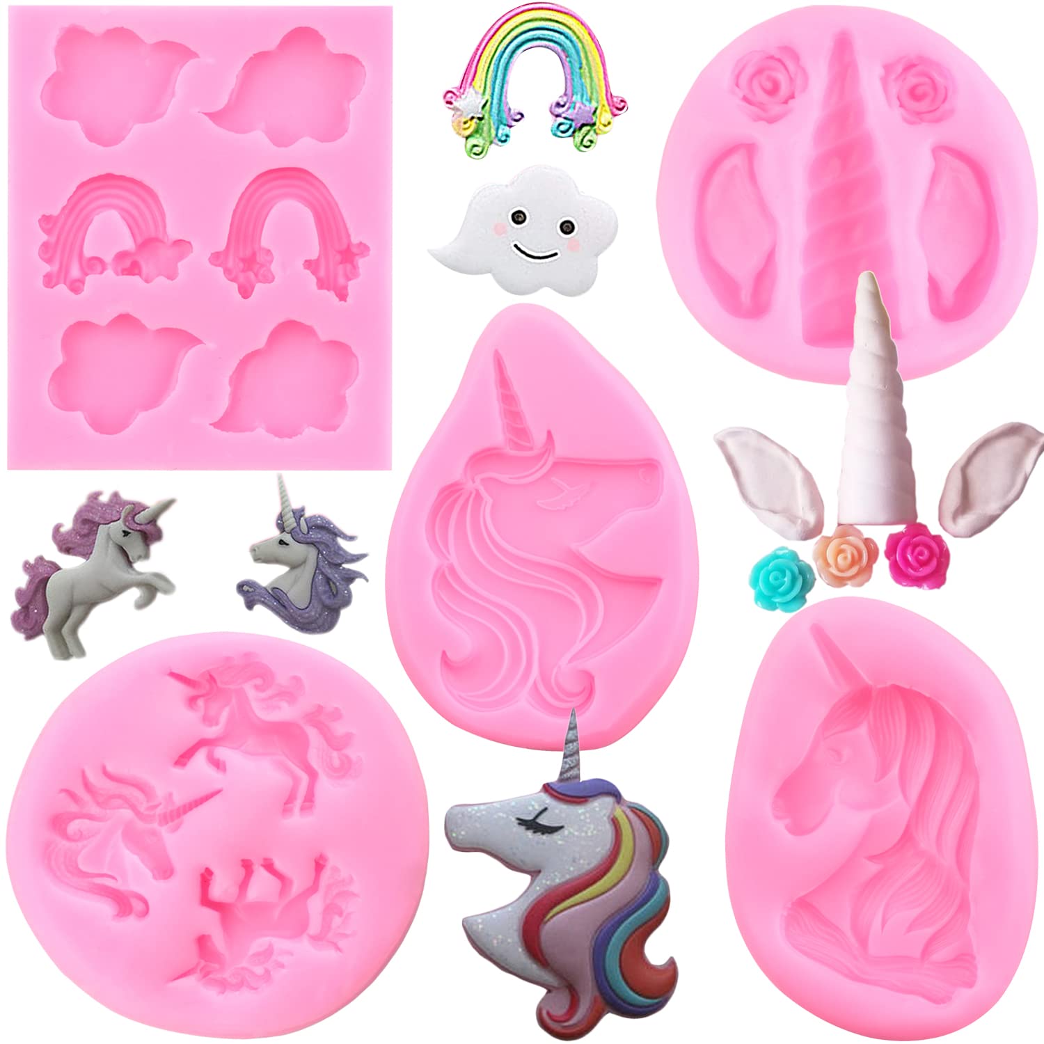 Lkdquthm Unicorn Silicone Mold Unicorn Molds Rainbow Cloud Fondant Molds Unicorn Ear Horn Chocolate Molds For Candy Cake Decorat
