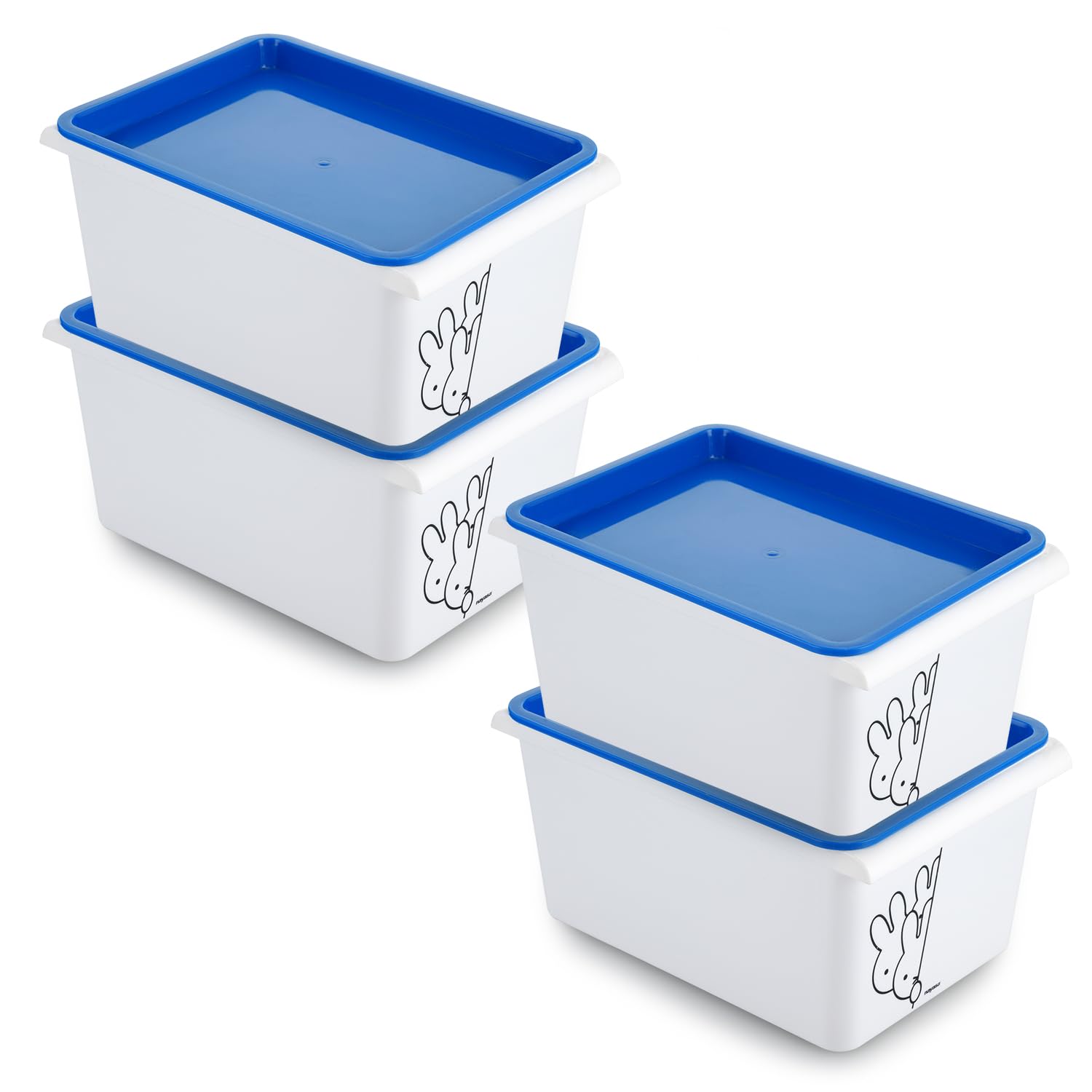 Nayasa Lego Print Stack N Store 5 Ltr, Set Of 4 | Plastic Storage Boxes With Lid | Side Handle | Stackable Boxes | Can Be Used F