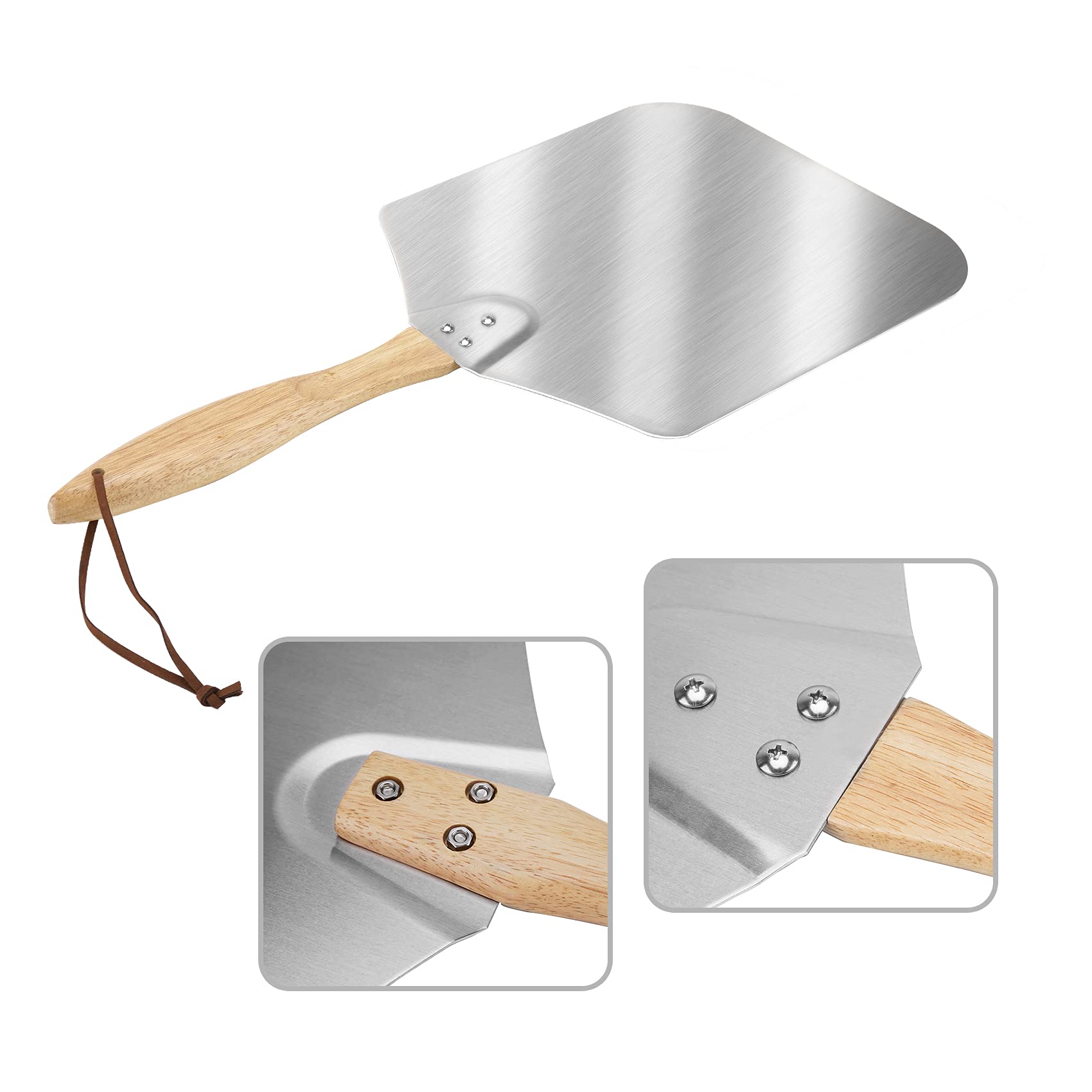 Skyflame Kitchen Supply Aluminum Pizza Peel With Wooden Handle 14-Inch X 16-Inch, Large Pizza Paddle For Baking Homemade Pizza B