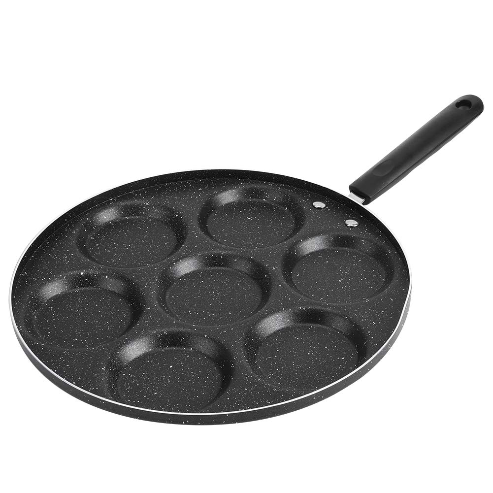 Egg Frying Pan 7 Cup Mold, Non-Stick Iron Egg Cooker Rings, Omelet Burger Pancake Pan, Gas Stove And Induction Hob Compatible Fo