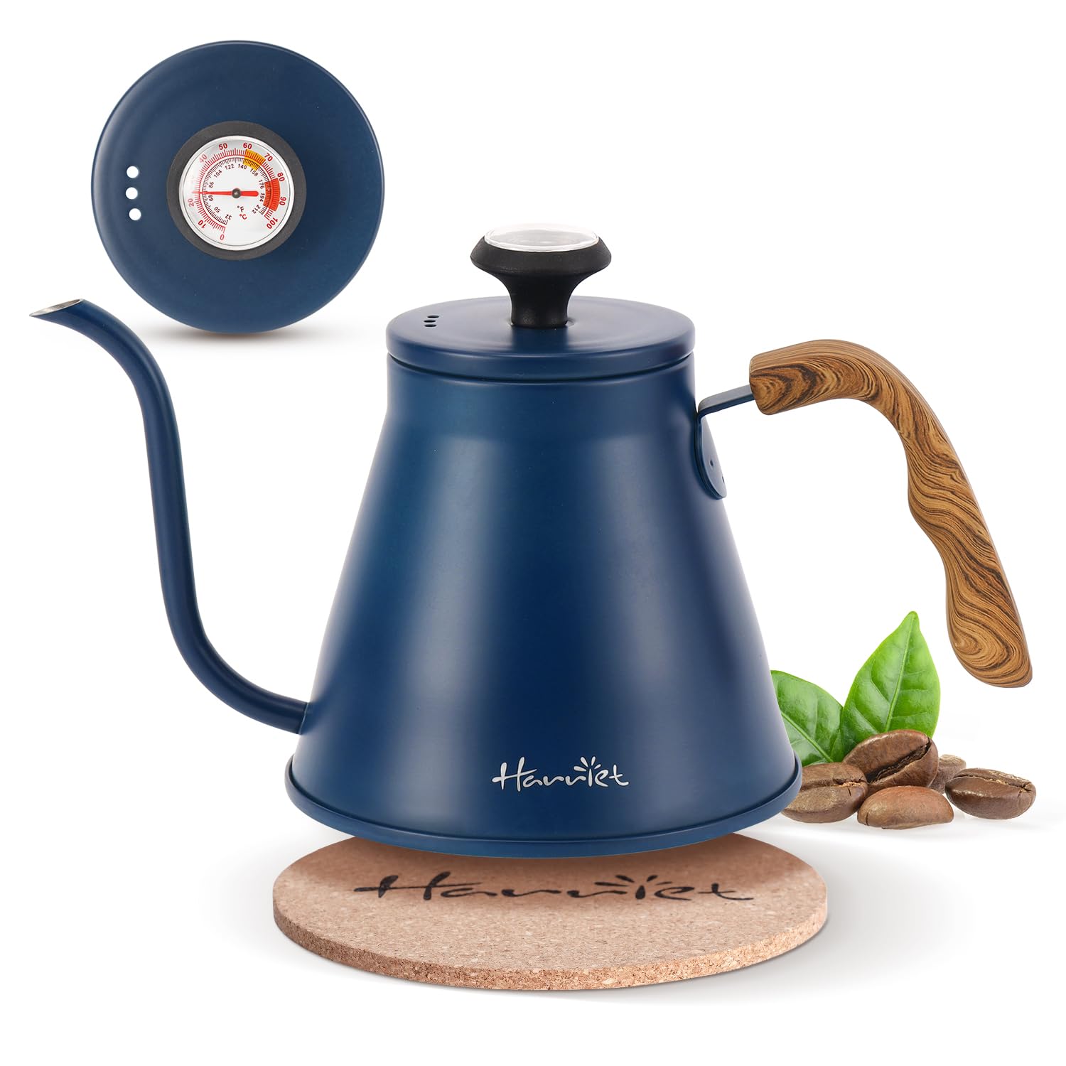 harriet Gooseneck Kettle, Harriet 37oz Pour Over Kettle with Thermometer, Coffee kettle for Stovetop, Stainless Steel Kettle wit