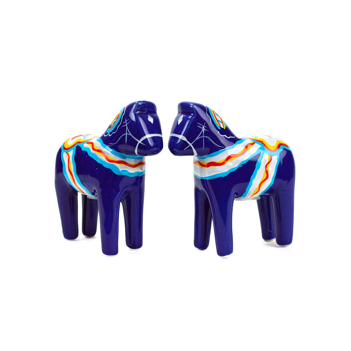 Scandinaviangiftoutlet - Salt And Pepper Shakers - 3.25'' Ceramic Dala Horse - Blue Swedish Theme - Kitchen Accessories - Scandi