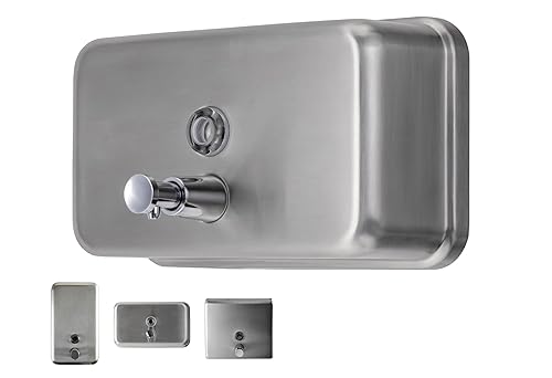 Commercial Soap Dispenser Wall Mount - Horizontal Stainless Steel Wall Mounted Soap Dispenser for Bathroom - New Superior Design with Anti-Leak Pump and Corrosion-Proof Lining- 37oz (1100ml) by EnBath