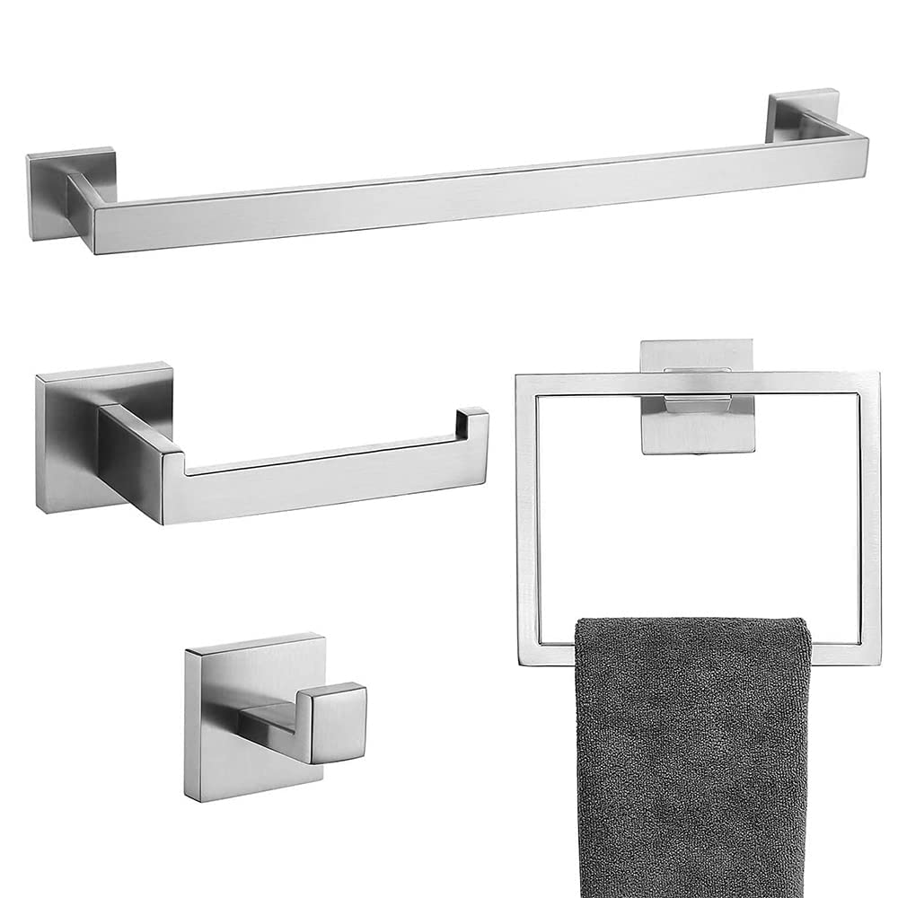 4-Piece Bathroom Hardware Accessories Set, Towel Bar Sets Include Towel Bar Towel Holder Toilet Paper Holder Towel Hook,16 Inch