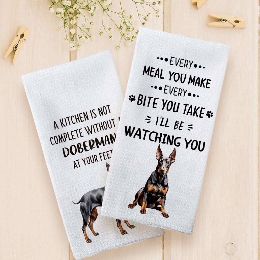 Tzhim Doberman Gifts Kitchen Towels Set Of 2, Doberman Gifts For Women, Doberman Dishcloths Dog Dish Towels Tea Towels For Kitch