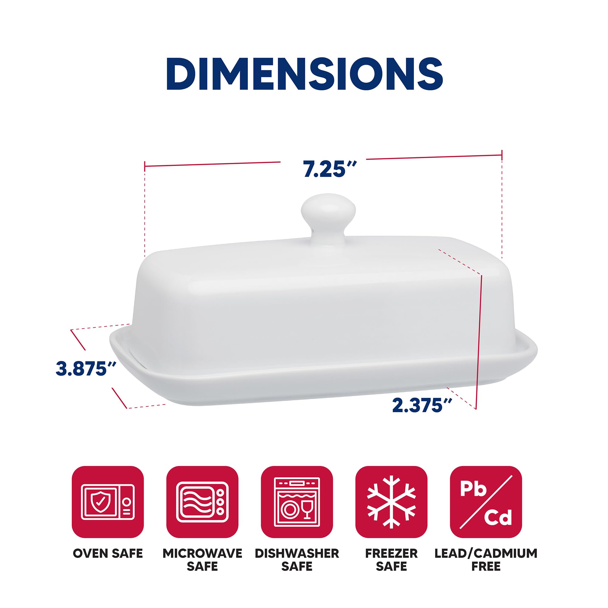 Hic Kitchen Butter Dish With Lid, Fine White Porcelain