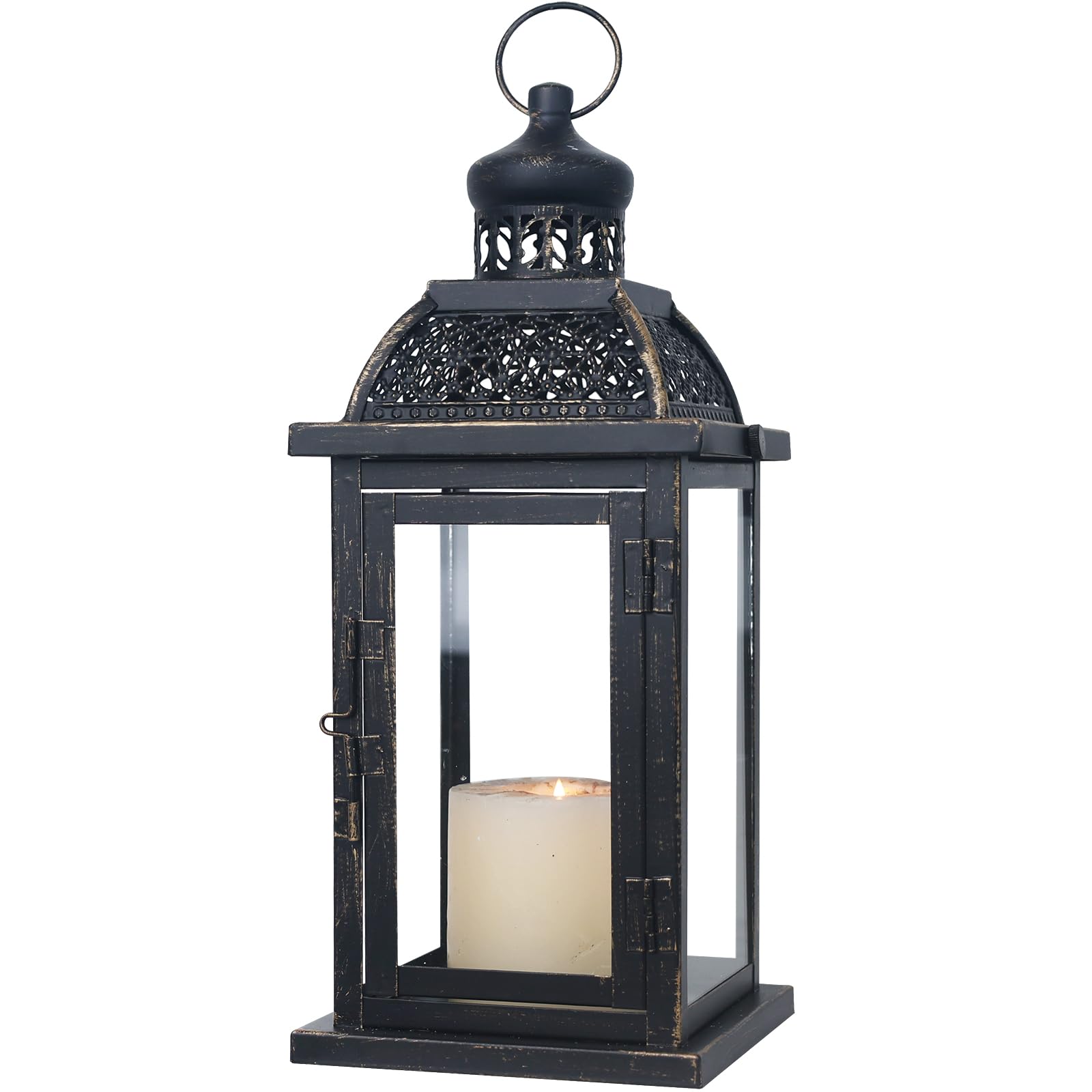 NEEDOMO Large Candle Lanterns Decorative Indoor, 14.4 Outdoor Lantern with Clear Glass, Vintage Metal Candle Holders in Black, P