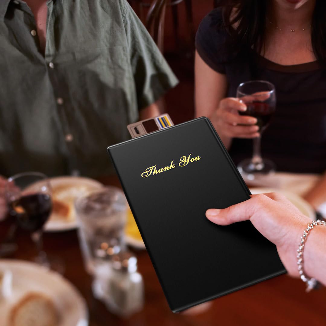 Budgetizer Check Presenters for Restaurants - 60 Pack Guest Check Card Holder- Black with Gold Thank You Imprint- Bill Book Restaurant Supplies 5.5 x 10 (60 Pack)