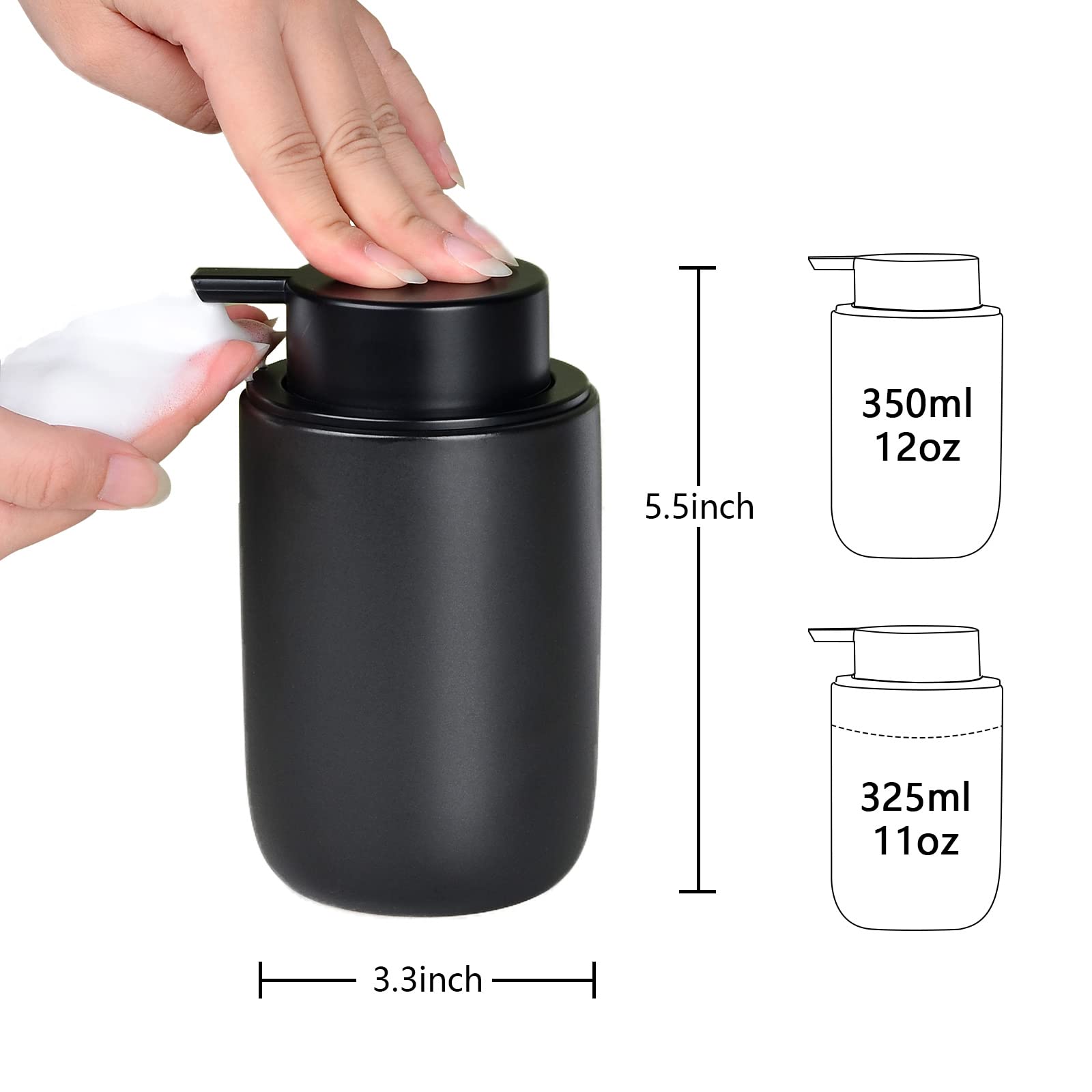 Bosilunlife Foaming Soap Dispenser Set - Black Ceramic Foam Hand Soap Dispenser 12Oz Soap Dispenser Set With Rust Proof Pump, 4P