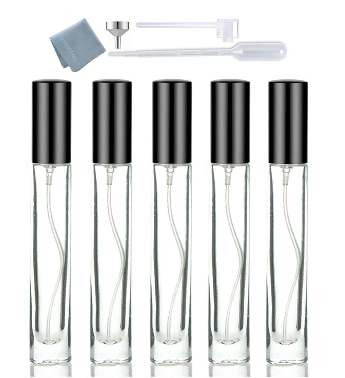 Elfenstall - 5Pcs 10Ml 1/3Oz Black Silver Metal Spray Bottle Refill Perfume Hydrating Fragrance Fine Mist Atomizer Cosmetic Cont