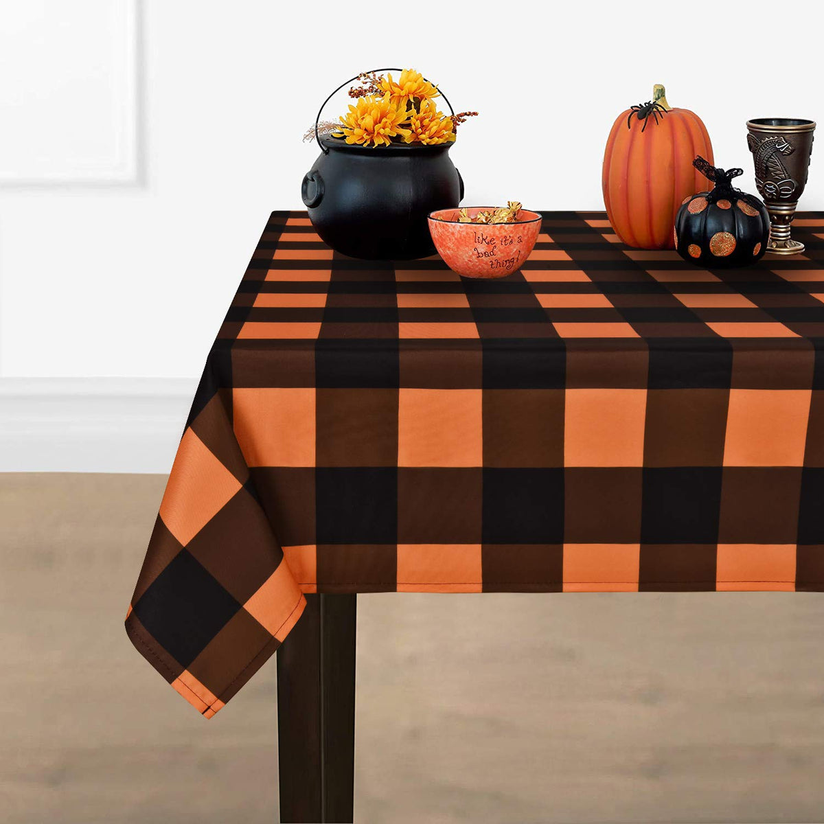 Aspmiz Halloween Tablecloth, Plaid Checkered Table Cloth, Orange And Black Tablecloths, Machine Washable Tablecloth Rectangle Fo