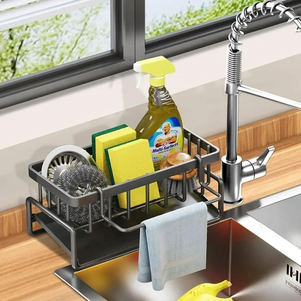 Cartxomy Metal Sink Organizer & Draining Rack,Sink Organiser,Sponge Holder, Kitchen Organiser, Slim With Dish Cloth Holder,Sink 
