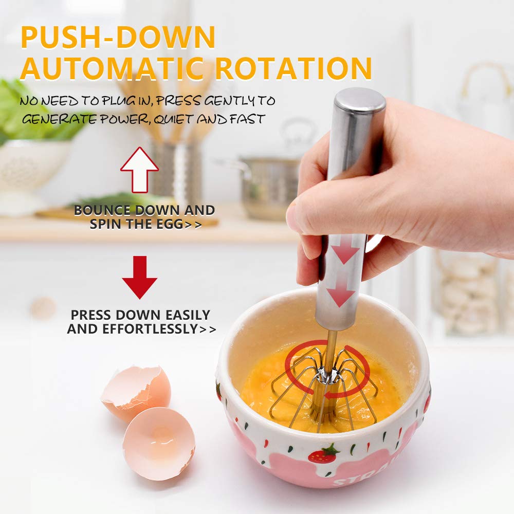 Stainless Steel Eggbeater,Egg Scrambler,Hand Mixer, Rotating Semi-Automatic Eggbeater, Allows You To Stir Easily Without Feeling