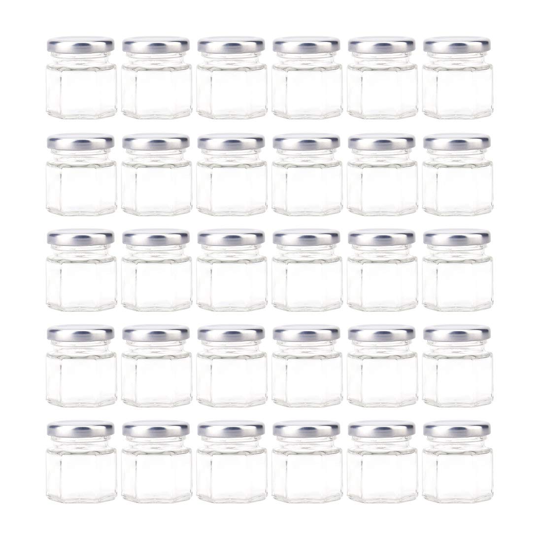 Tebery 30 Pack 1.5Oz Mini Hexagon Glass Jars With Silver Lids And Labels, Honey Jars Small Spice Jars Mason Jars For Spices, Gif