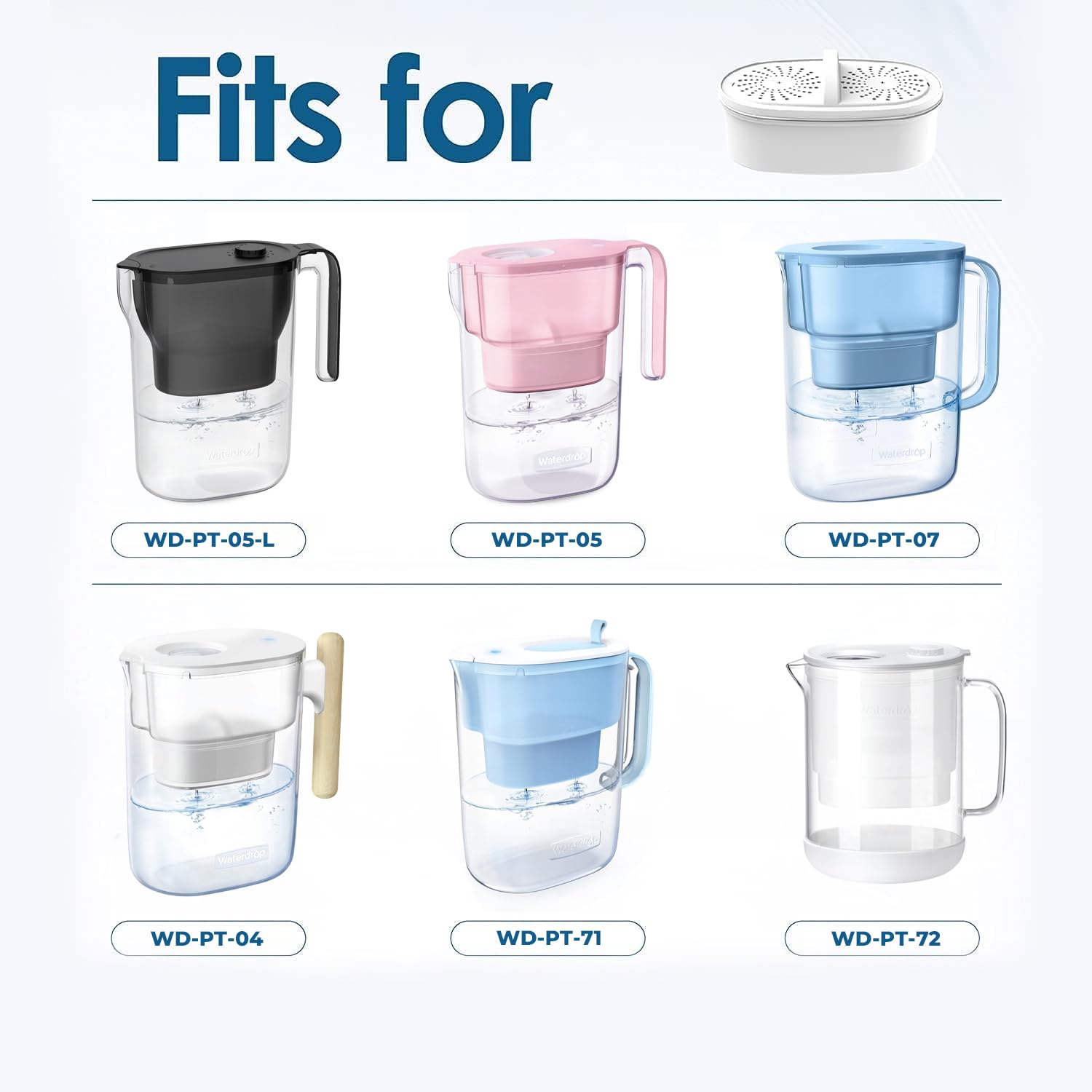 Replacement For All Waterdrop Pitcher Filtration System, Fits Waterdrop Wd-Pf-01A Plus, Reduces Pfoa/Pfos, Chlorine, Last Up To