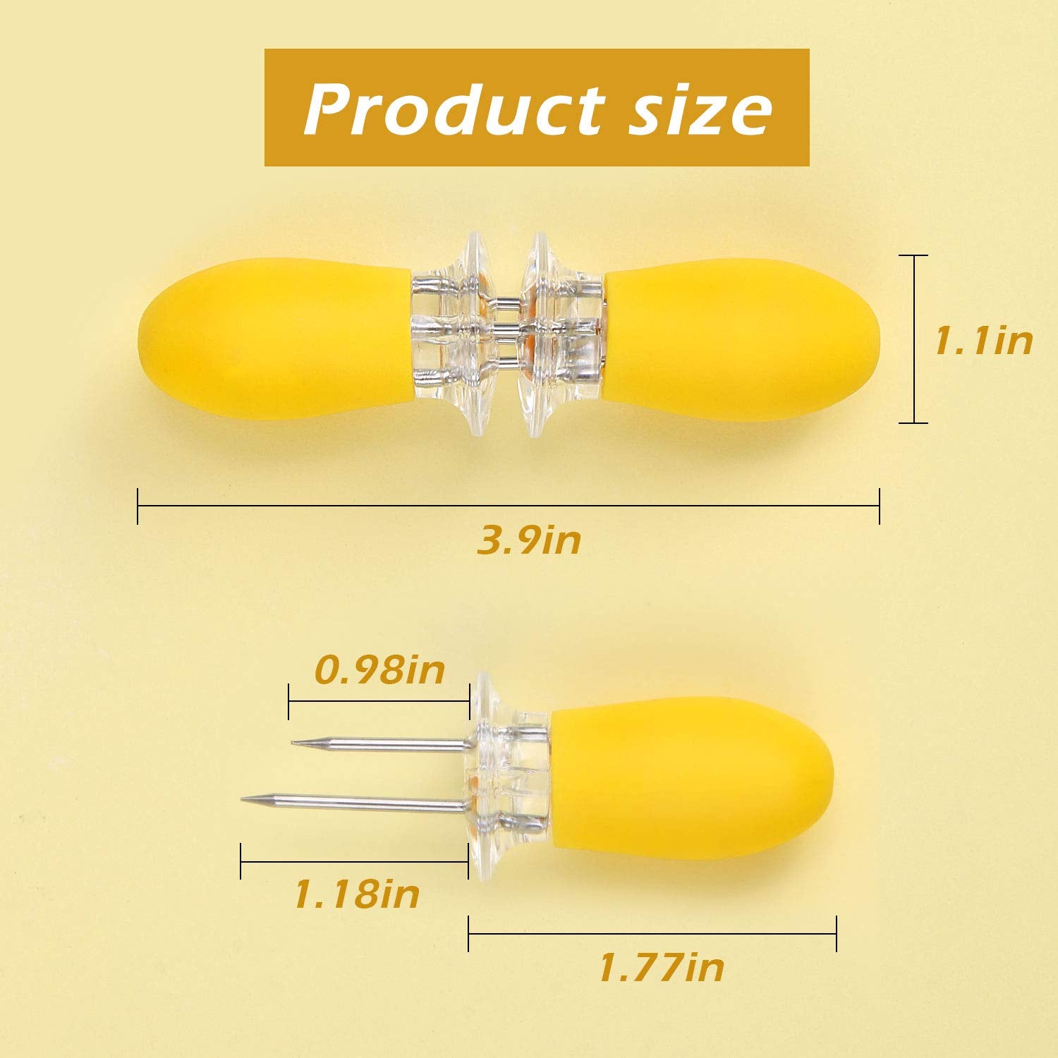 10Pcs/5 Pairs Yellow Corn Cob Holders Stainless Steel Fork Skewers for Corn On The Cob BBQ Tools