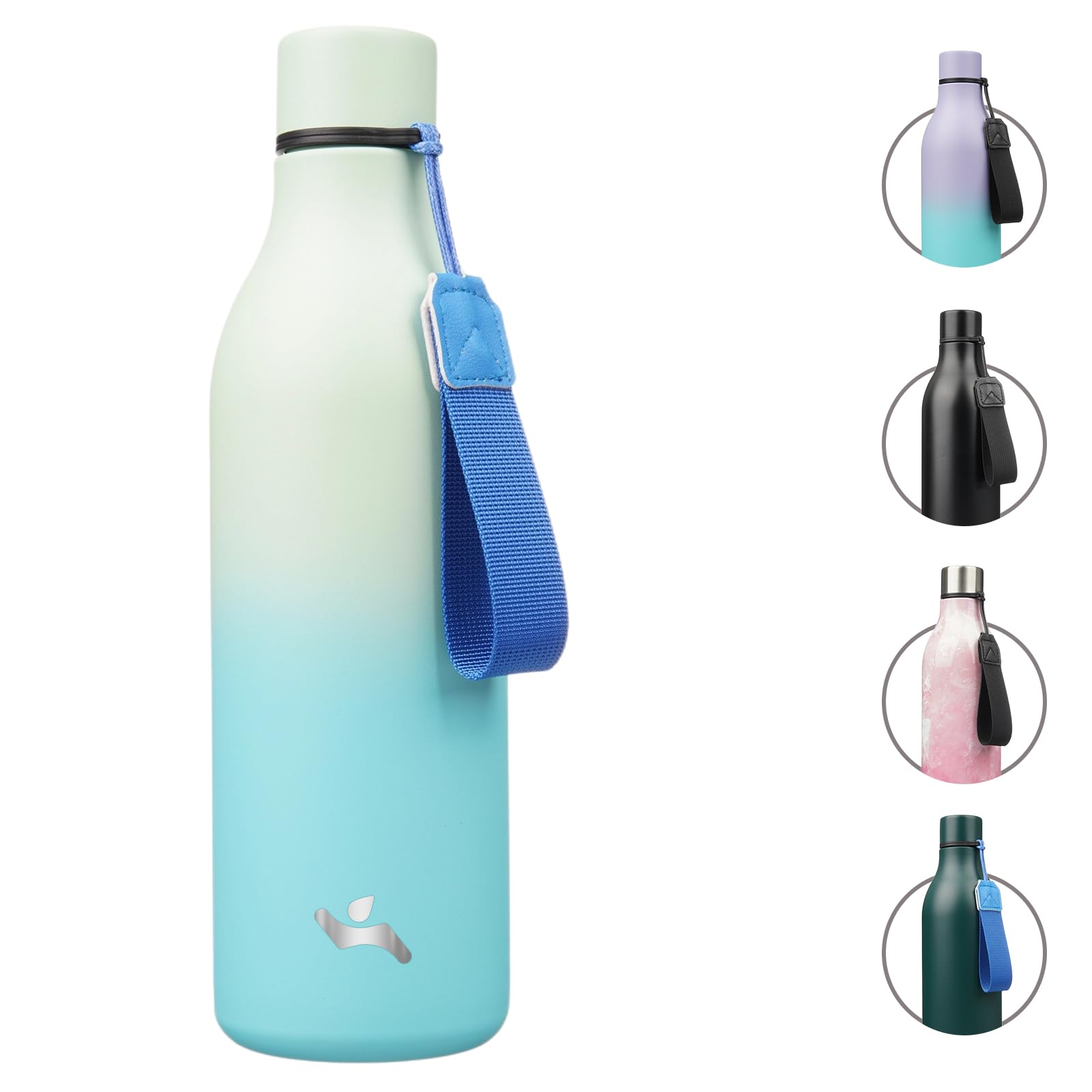 Insulated Water Bottle with Strap,25 oz Double Wall Stainless Steel Vacuum Bottles Metal Water Flask,Mint