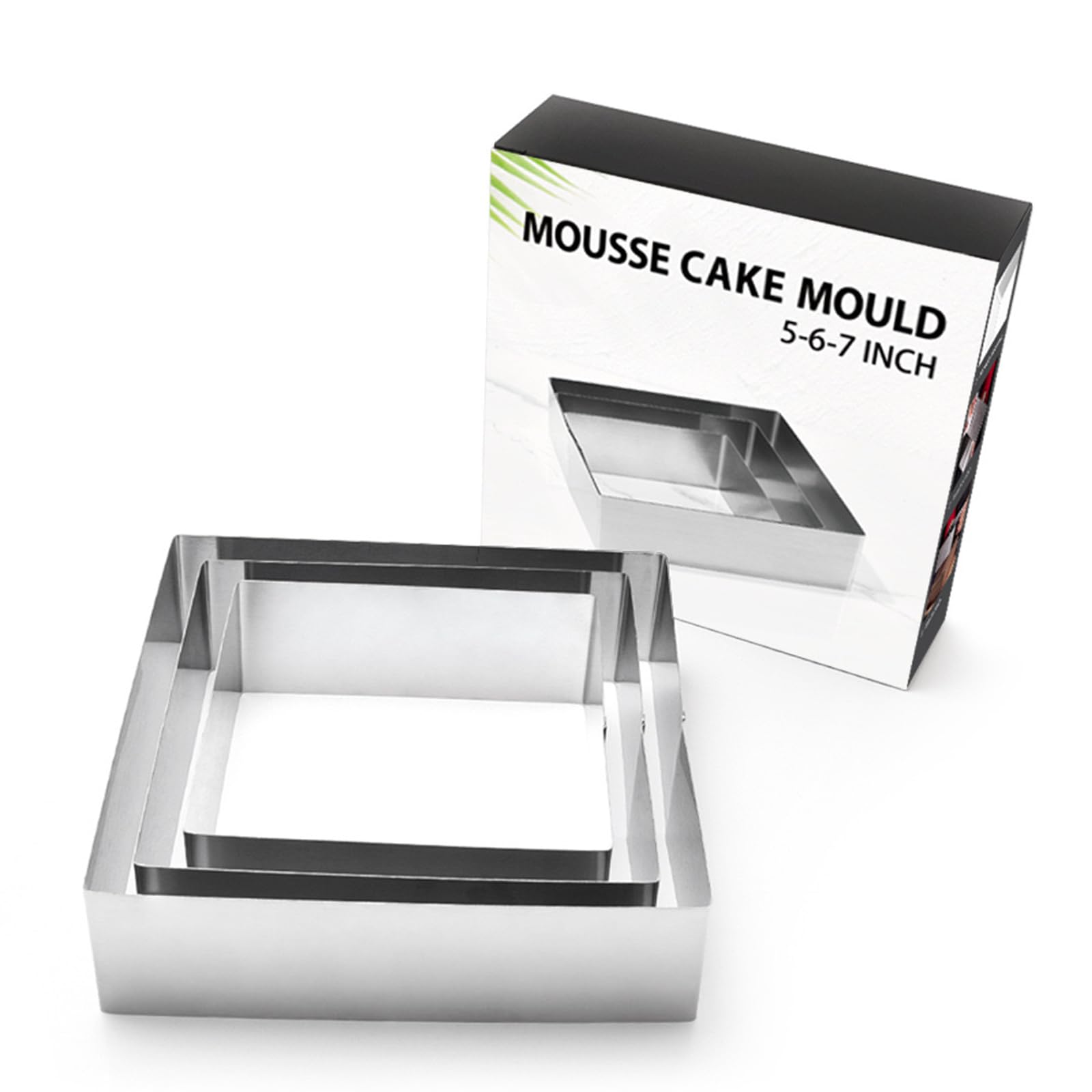 LUEOCC 57 Inch Stainless Steel Mousse Cake Mold, Square Cake Ring Baking Tool
