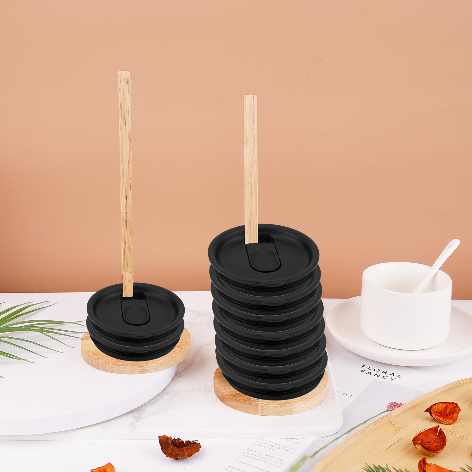 Peutier 2Pcs Tumbler Lid Organizers, Space-Saving Design Detachable Cup Lid Organizer Wooden Tumbler Lid Storage Rack Stand For