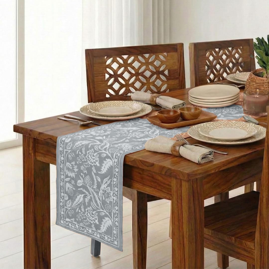 Peepul Tree Handmade Table Runner4 Seater| Cotton Canvas Fabric Table Runner for Coffee & Centre Table | NonSlippery | HeatRe