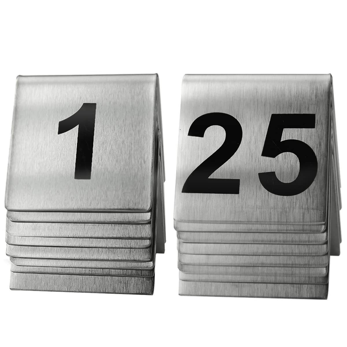 1-25 Stainless Steel Number Tent Table Number For Restaurants Cafes Bars 2''X2'' Black