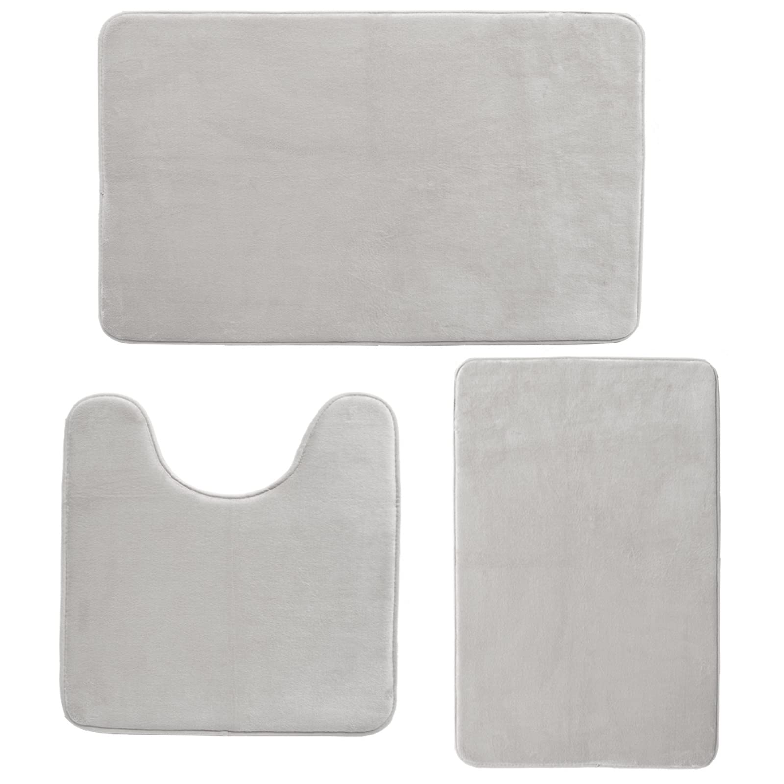 Bath Mat 3 Piece, Non Slip Ultra Absorbent,Silver Grey Bathroom Rugs