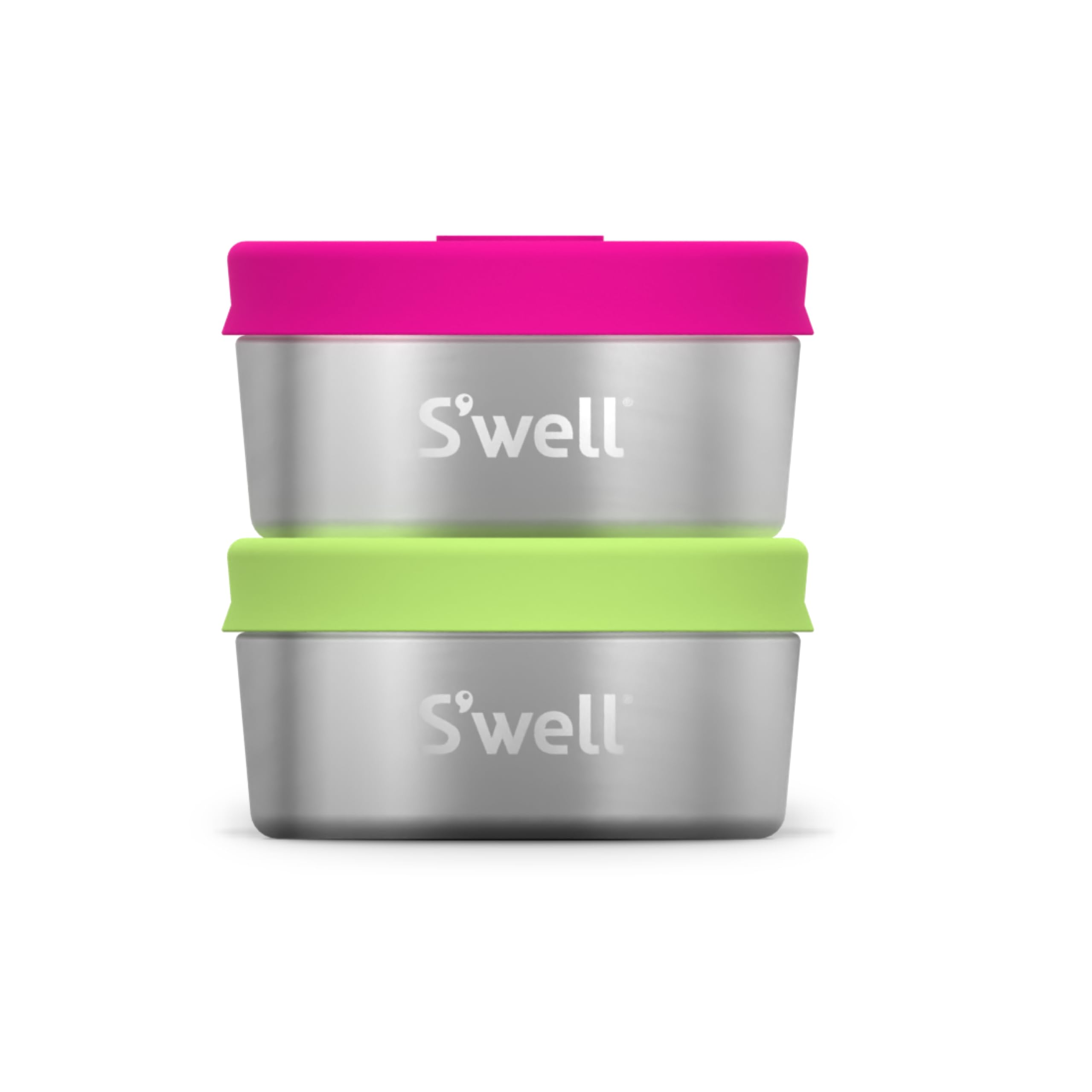 S'Well Stainless Steel Condiment Container Set Of Two, 2Oz, Dragonfruit/Kiwi, Single Walled Durable Construction, Leakproof Sili