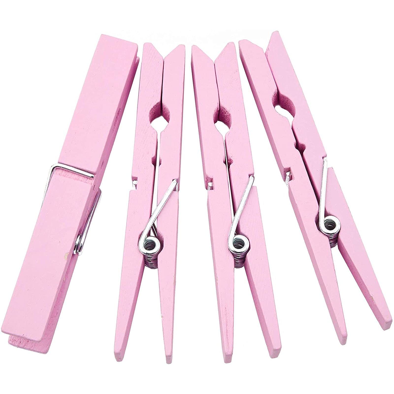 Juvale Wooden Clothespins For Baby Shower And Hanging (4-Inch, Pink, 100-Pack)