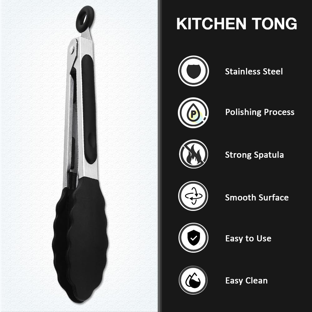 Pharamat Mini Silicone Serving Tongs Set Of 3, Small Kitchen Tongs (7 Inch) With Silicone Tips And Stainless Steel Handle, Cooki
