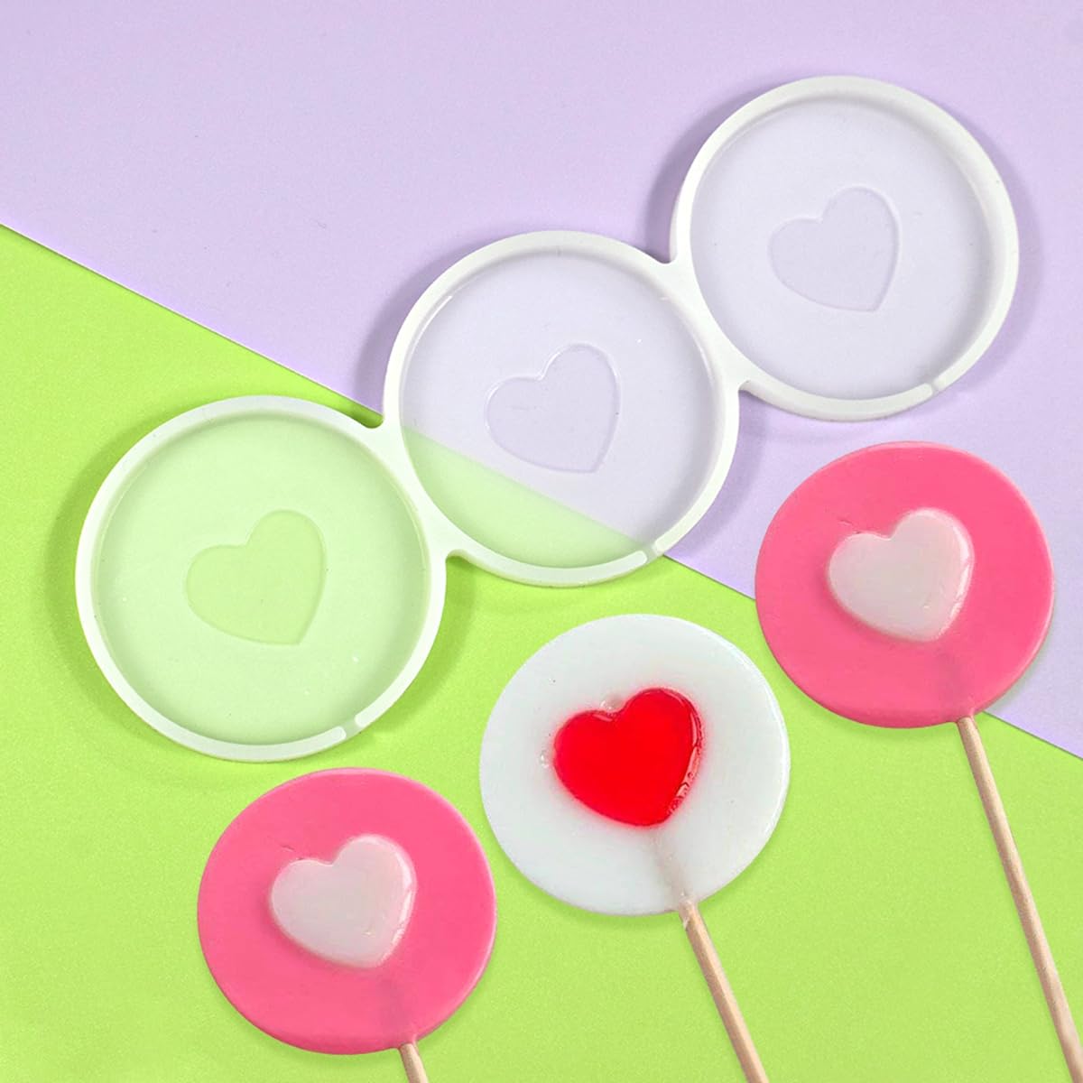Mostsom Silicone Lollipop Mold,Love Wings/Heart/Round Shape Mold,Cake Lollipop Fondant Mold,For Making Lollipop Chocolate Candy
