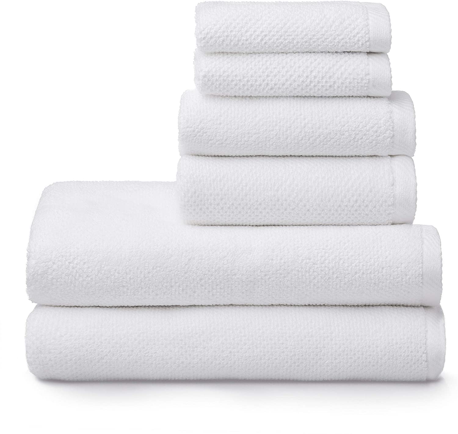Simpli-Magic 79450 Popcorn Textured Bath Towels Set, 2 Bath Towels, 2 Hand Towels, 2 Washcloths, 6 Pieces, White