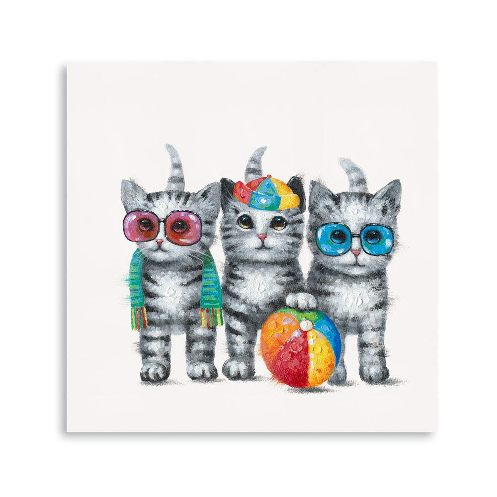 Yidepot Cute Cat Canvas Wall Art: Framed Cat Pictures Small Funny Kitty-Cat Babies Painting For Girl'S Bedroom Bathroom Ready To