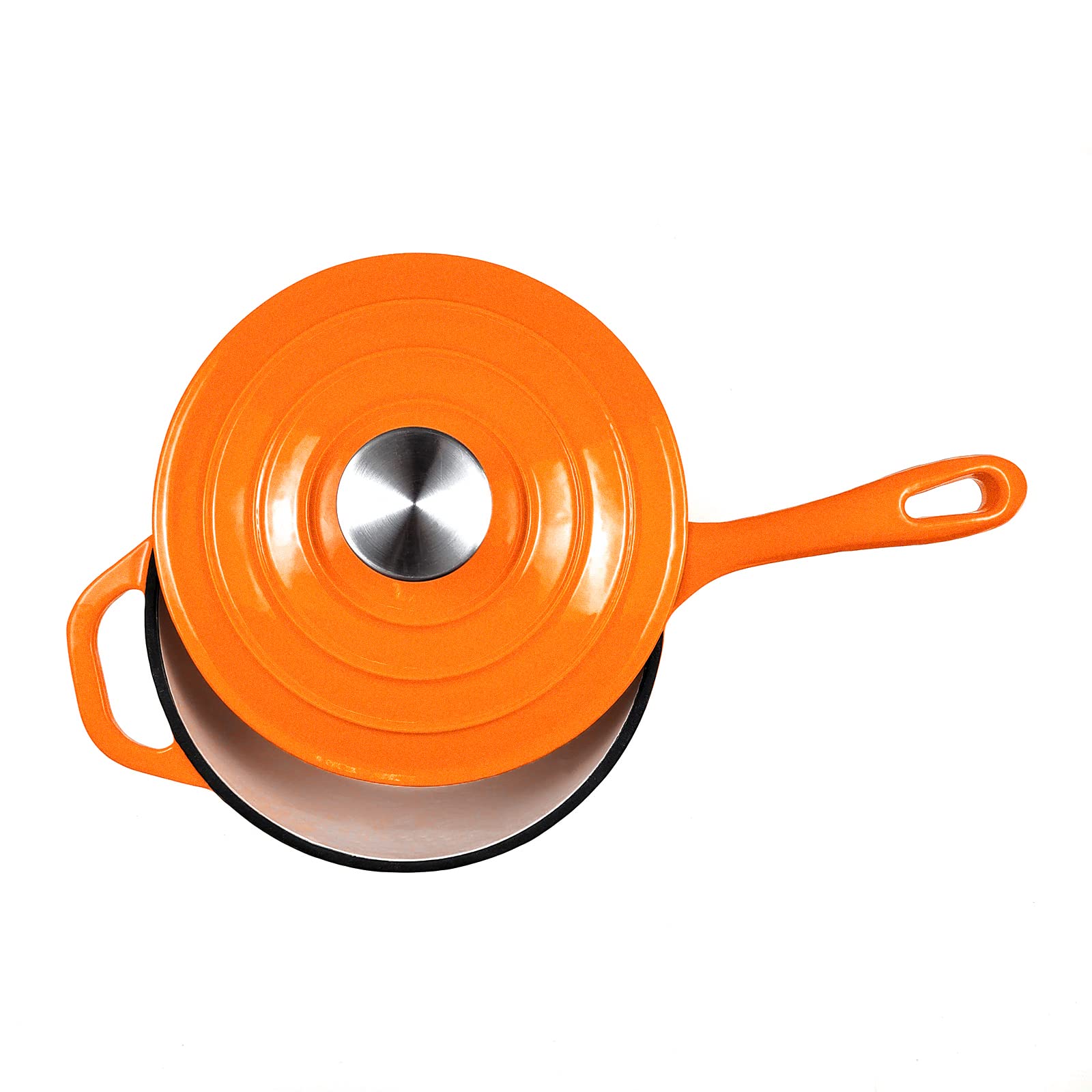 Hawok Enameled Cast Iron Saucepan, 2Qt Saucepan With Lid And Long Handle, Orange
