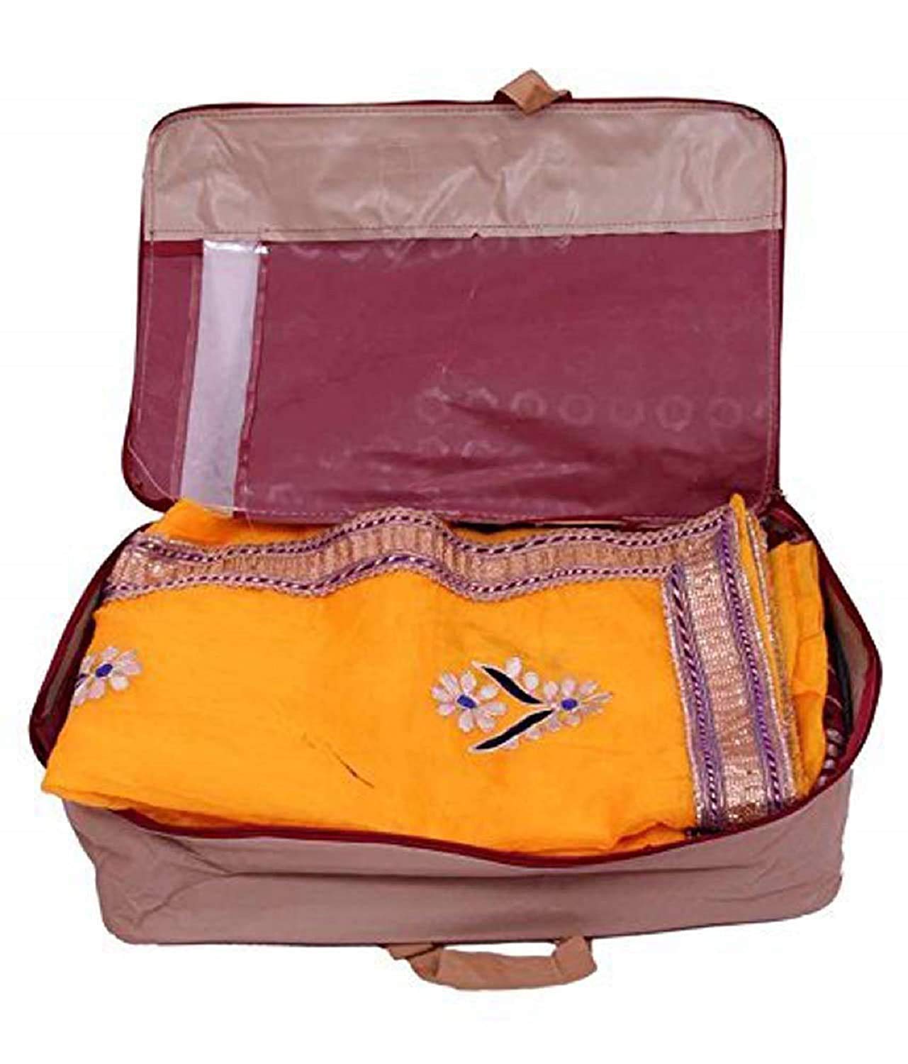 Kuber Industries Saree Lehenga Cover With Handle Beige