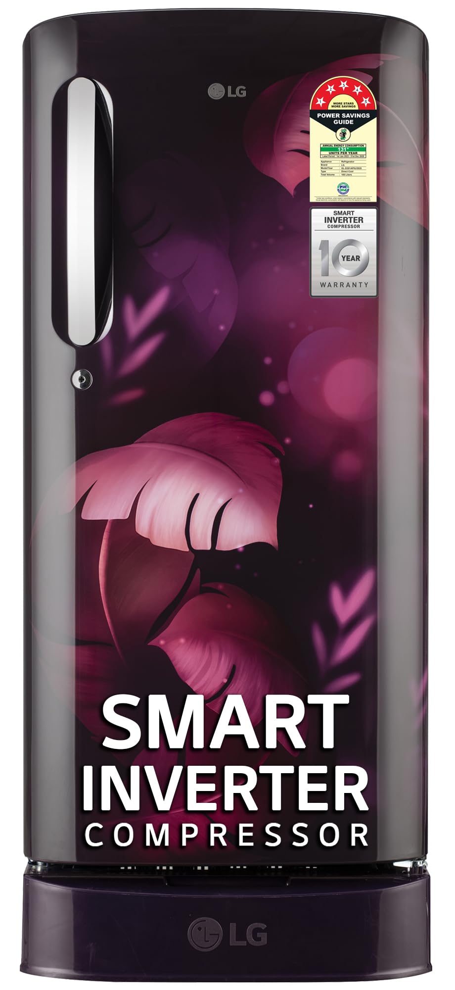 Lg 185 L, 5 Star, Smart Inverter, Direct Cool Single Door Refrigerator (GlD201Apiu.Bpizebn, Purple Ilan, Moist N Fresh, Auto Sm