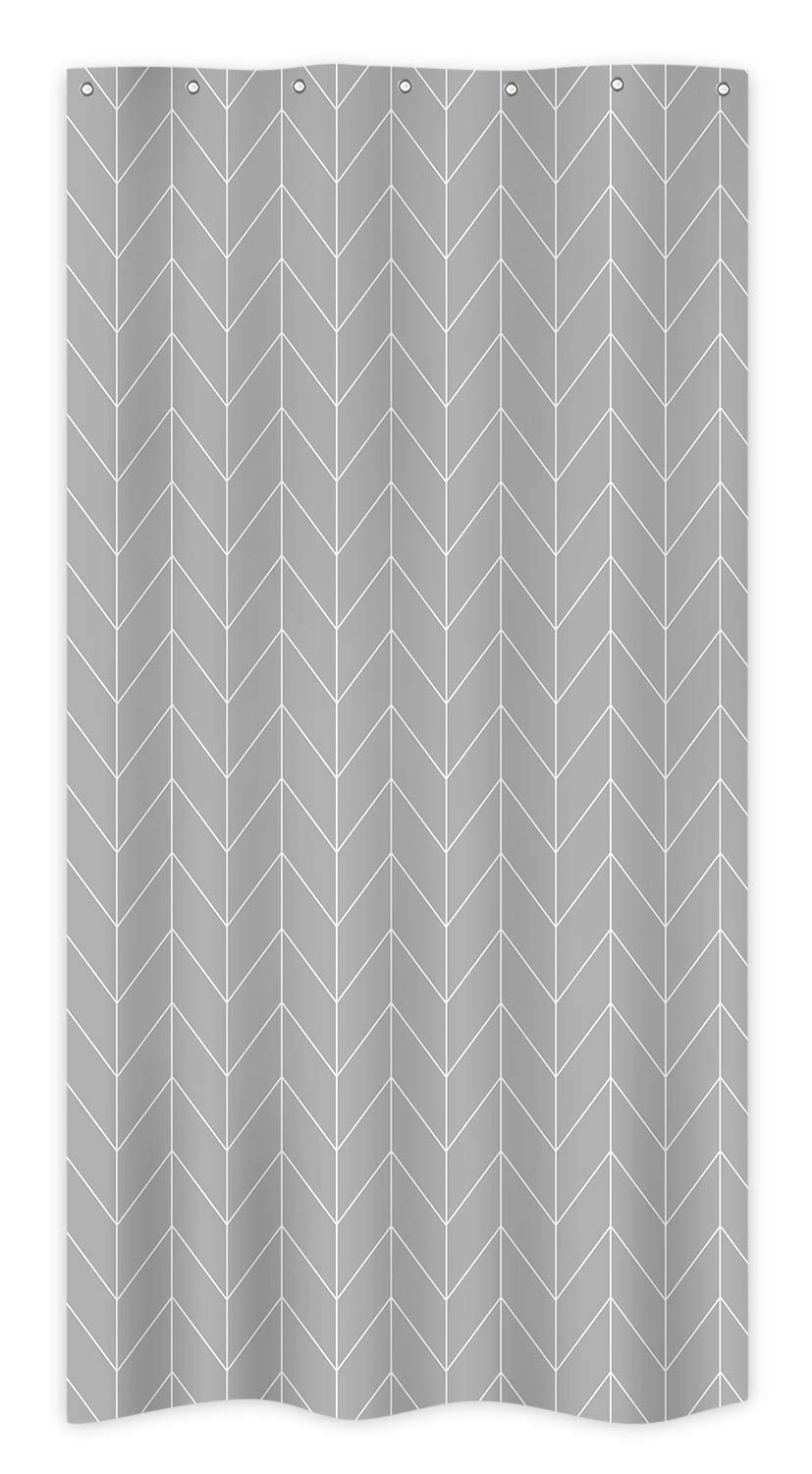 Riyidecor Gray Grey Stall Small Dorm Grey Half Size Fabric Shower Curtain Liner for Bathroom Stand Up 36x72 Inches Wide Single Narrow Chevron Herringbone Geometric RV Tiny Walkin Polyester Bathroom
